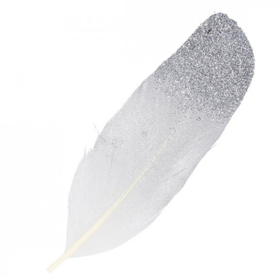 Ασημί Φτερά με glitter 6τεμ 11,5cm