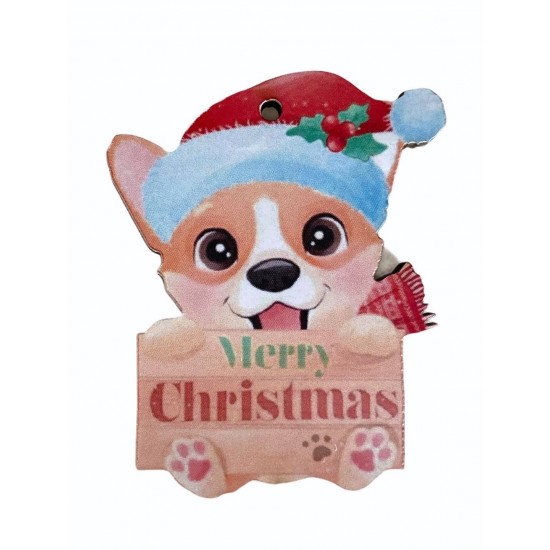 Ξύλινο Έγχρωμο διακοσμητικό στοιχείο Σκυλάκι Corgi Merry Christmas #2