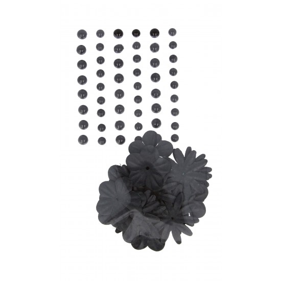 Σετ Λουλούδια με πέρλες μαύρο