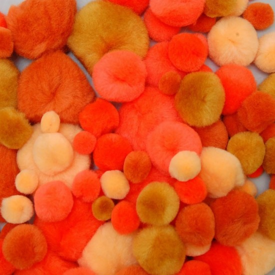 Pom poms mix πορτοκαλί  10-40mm 100τεμ