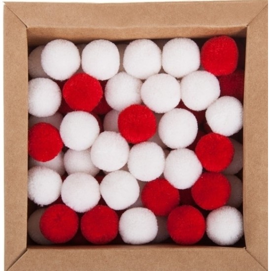Πομ πομ 20mm 60 τεμάχια – Κόκκινα Λευκά Soft Merino Wool