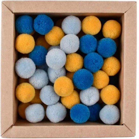 Πομ Πομ 20mm 60 Τεμάχια - Mix Κίτρινο Μπλέ Γαλάζιο Soft Merino Wool