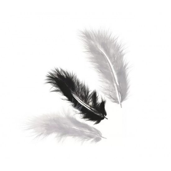 Φτερά Μαραμπού 10cm 15τεμ - Mάυρο άσπρο γκρι