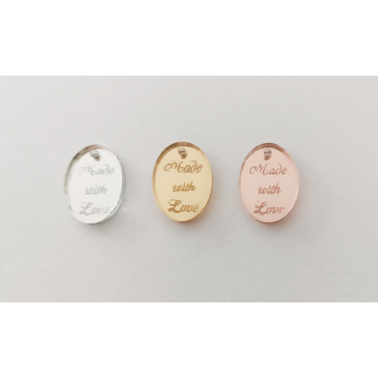 Plexiglass διακοσμητικό στοιχείο Μade with love - οβάλ 2cm x 1.5cm 
