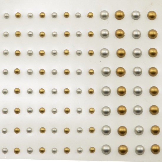 Αυτοκόλλητες πέρλες Μεταλλικό Χρυσό-Ασημί 3+5mm 108τεμ