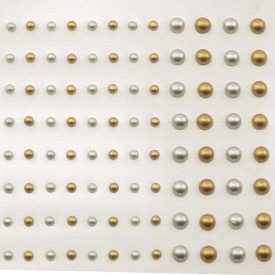 Αυτοκόλλητες πέρλες Ματ Χρυσό-Ασημί 3+5mm 108τεμ