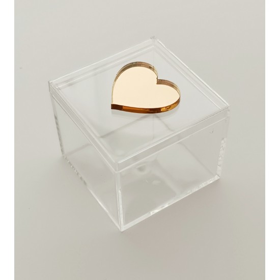 Plexiglass κουτάκι  5,5cm  με διακοσμητικό στοιχείο plexiglass καρδιά μεγάλη