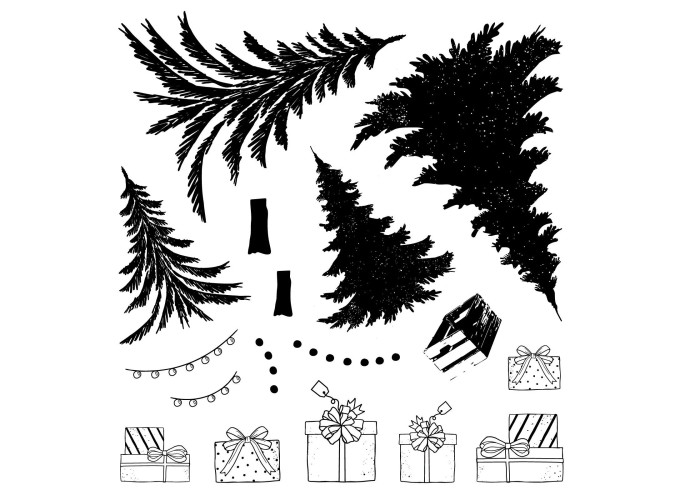 Sizzix • Clear Stamp Set with Framelits Trees and Trinkets by 49 and Market 32pcs Sizzix • Clear Stamp Set with Framelits Trees and Trinkets by 49 and Market 32pcs