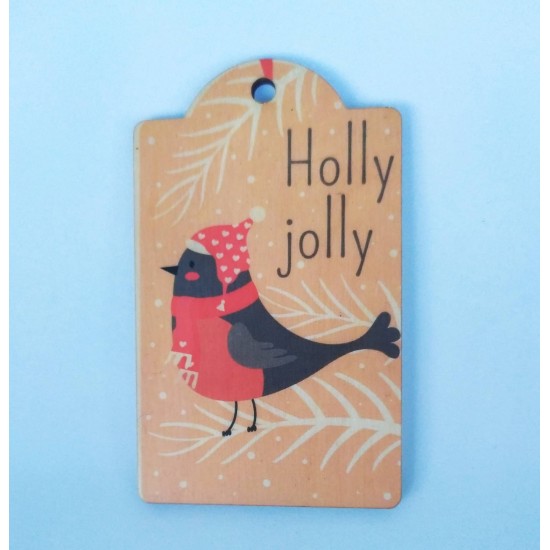 Ξύλινο Έγχρωμο διακοσμητικό στοιχείο Holly Jolly