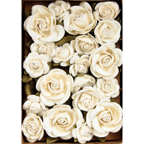 Χειροποίητα Τριαντάφυλλα  Fiona Ιβουάρ 28τεμ ( 20 Λουλούδια Και 8 Κλαδιά Με Φύλλα)