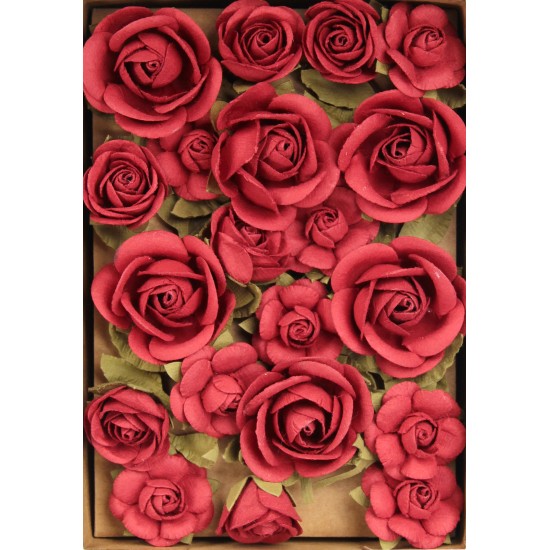 Χειροποίητα Τριαντάφυλλα Fiona Κόκκινα 28τεμ ( 20 Λουλούδια και 8 κλαδιά με φύλλα)