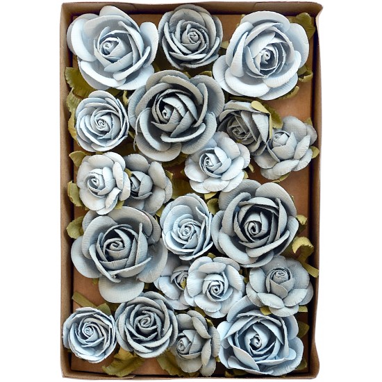 Χειροποίητα Τριαντάφυλλα Fiona  Stormy Grey - Blue 28τεμ ( 20 Λουλούδια Και 8 Κλαδιά Με Φύλλα)