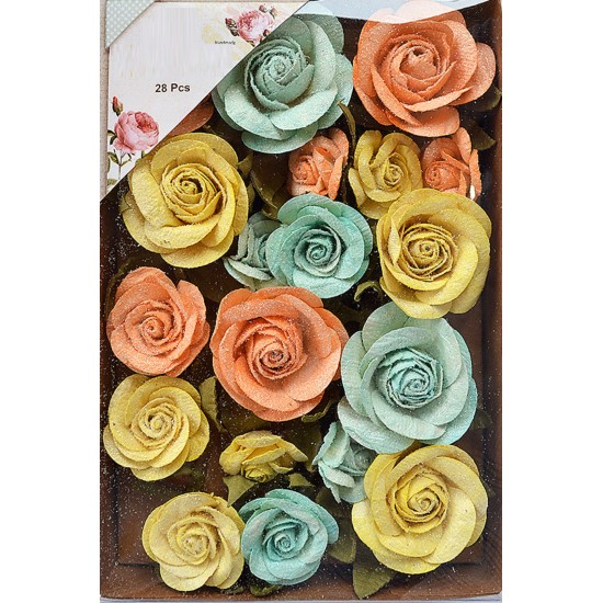 Χειροποίητα Τριαντάφυλλα  Fiona Pastel Palette 28τεμ ( 20 Λουλούδια Και 8 Κλαδιά Με Φύλλα)