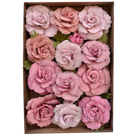 Χειροποίητα Τριαντάφυλλα Ροζ 20τεμ ( 14 Λουλούδια και 6 κλαδιά με φύλλα)