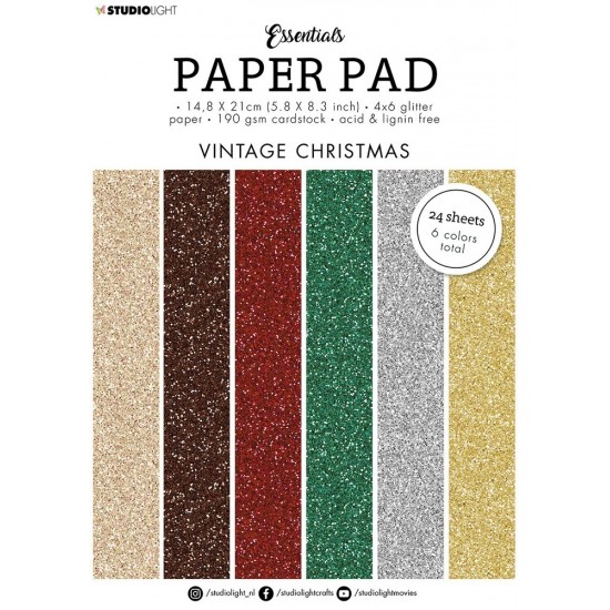 Studio Light • Essentials Glitter paper Vintage Christmas 14,8x21cm 190gr  24Φ ( 4Χ6 )