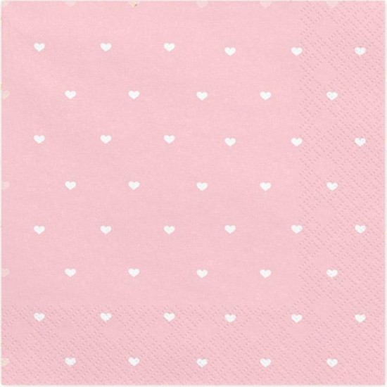 Χαρτοπετσέτες ροζ με άσπρες καρδούλες