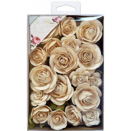 Χειροποίητα Τριαντάφυλλα Fiona Ιβουάρ 28τεμ με glitter ( 20 Λουλούδια και 8 κλαδιά με φύλλα)
