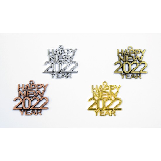 ΜΕΤΑΛΛΙΚΟ ΚΡΕΜΑΣΤΟ Happy new 2022 year 3x3cm