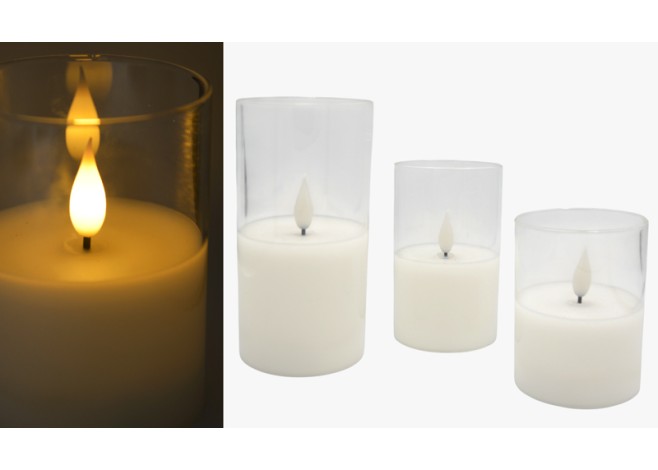 ΚΕΡΙ LED ΜΕ ΓΥΑΛΙ 10cm ΚΙΝΟΥΜΕΝΗ ΦΛΟΓΑ 0519003