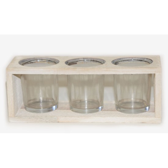 ΞΥΛΙΝΗ ΜΑΚΡΟΣΤΕΝΗ ΒΑΣΗ ΜΕ 3 ΓΥΑΛΙΝΑ ΡΕΣΩ 21cm x 7.5cm x 7.8cm 0619022