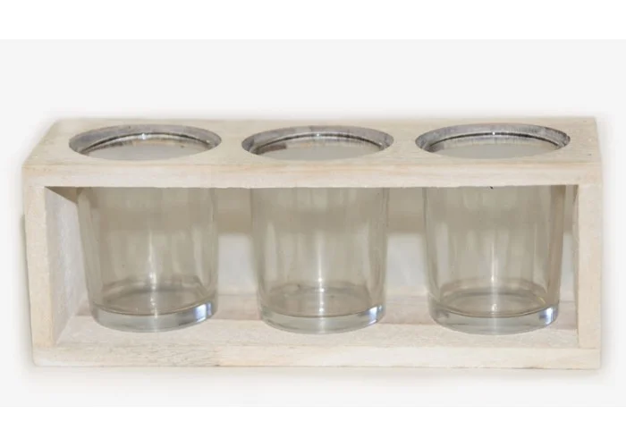 ΞΥΛΙΝΗ ΜΑΚΡΟΣΤΕΝΗ ΒΑΣΗ ΜΕ 3 ΓΥΑΛΙΝΑ ΡΕΣΩ 21cm x 7.5cm x 7.8cm 0619022