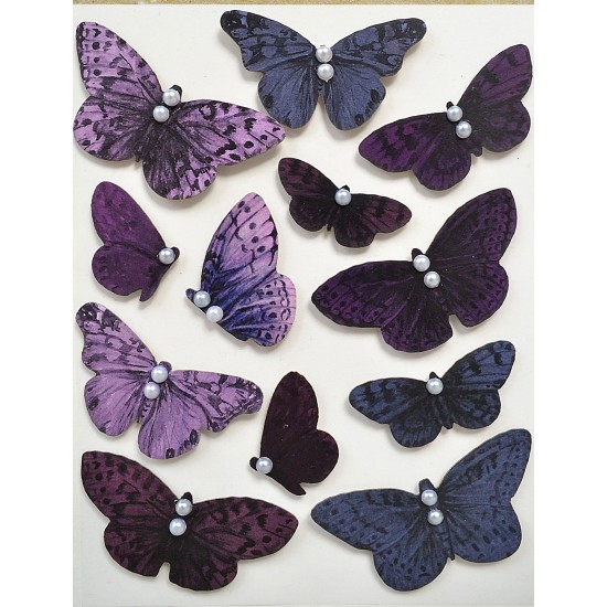 Αυτοκόλλητες Xειροποίητες Διακοσμητικές Πεταλούδες 3D Grape Sorbet 12τεμ