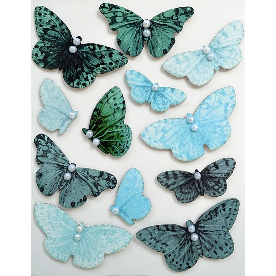 Αυτοκόλλητες Xειροποίητες Διακοσμητικές Πεταλούδες 3D Blue Bay 12τεμ