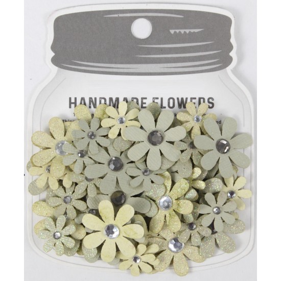 Χειροποίητα λουλούδια Sparkle Florettes Sage Cream 60τεμ