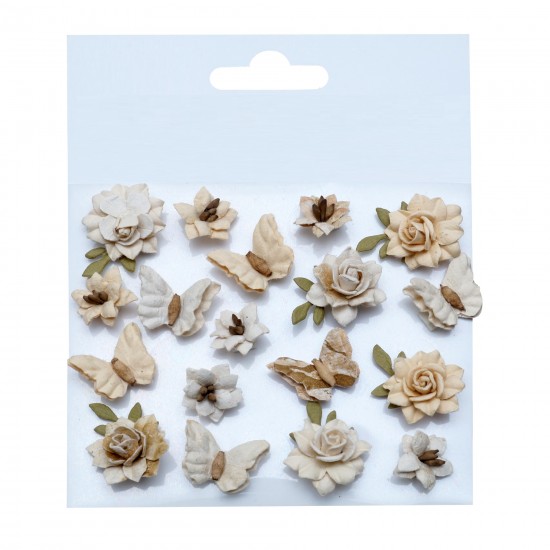 Xειροποίητες πεταλούδες &amp; λουλούδια  Cloria Ivory pearl 18τεμ