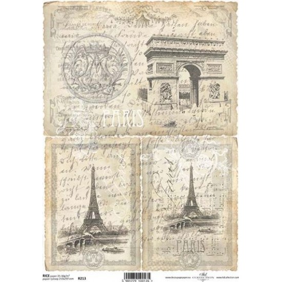 Ριζόχαρτο Decoupage A4 -Old Paris postcard