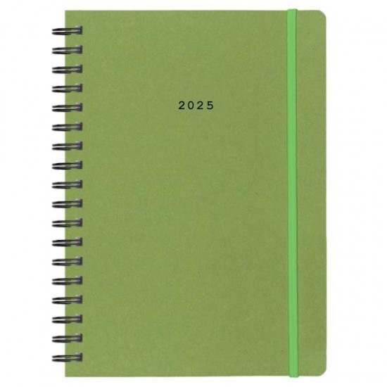 Next ημερολόγιο 2025 Natural ημερήσιο σπιράλ πράσινο με λάστιχο 14x21εκ.