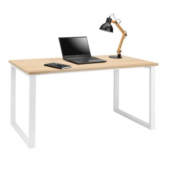 Γραφείο, Υ75x140x60εκ με λευκό μεταλλικό σκελετό και ξύλινη επιφάνεια σε φυσικό χρώμα