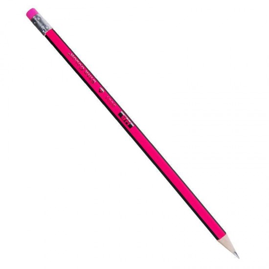 Μολύβι τριγωνικό με σβήστρα - ξύστρα ροζ 12τεμ