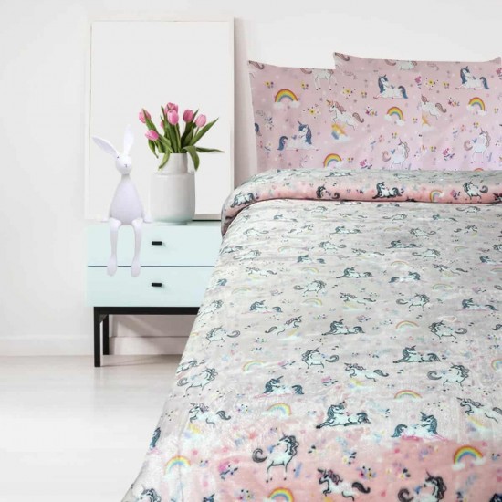 Κουβέρτα παιδική "Unicorn yard" βελουτέ από 100% polyester 160x220εκ.