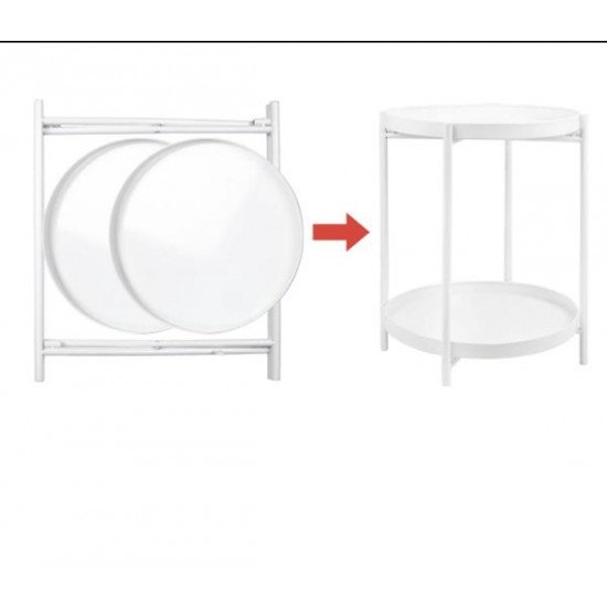 Κομοδίνο - τραπέζι στρογγυλό με 2 επίπεδα λευκό Ø42x50εκ.