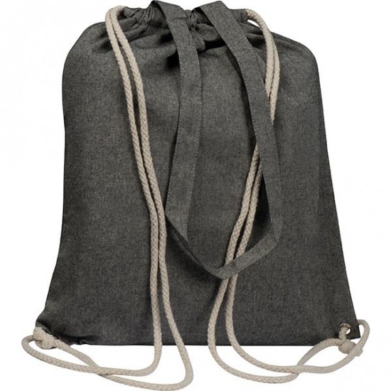 Τσάντα από ανακυκλωμένο βαμβάκι με μακρύ χερούλι και ιμάντες πλάτης μαύρη Υ42x37,5x3εκ.