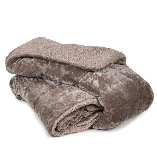 Κουβερτοπάπλωμα μονό flannel με κάτω όψη sherpa μπεζ 160x220εκ.