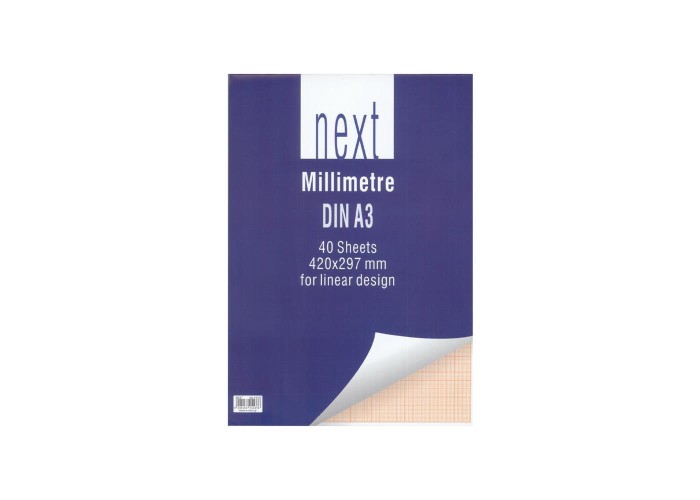 Next μπλοκ μιλιμετρέ DIN Α3 29,7x42εκ. 40φ. Next μπλοκ μιλιμετρέ DIN Α3 29,7x42εκ. 40φ.