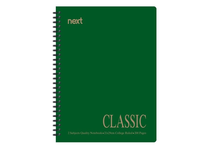 Next classic τετράδιο σπιράλ πράσινο 21x29εκ. 2θεμ. 140σελ.