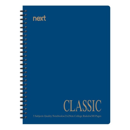 Next classic τετράδιο σπιράλ μπλε17x25εκ. 5θεμ. 300σελ.