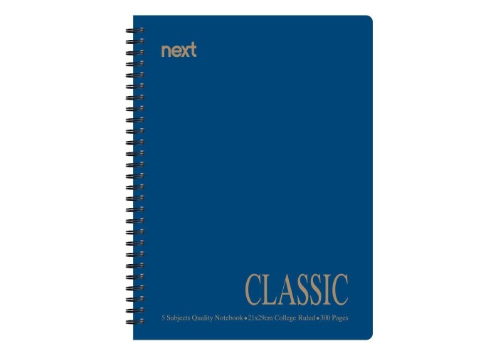 Next classic τετράδιο σπιράλ μπλε17x25εκ. 5θεμ. 300σελ.
