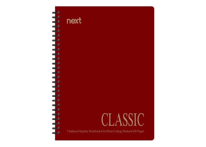 Next classic τετρ. σπιράλ μπορντώ 17x25εκ. 7θεμ. 350σελ. Next classic τετρ. σπιράλ μπορντώ 17x25εκ. 7θεμ. 350σελ.