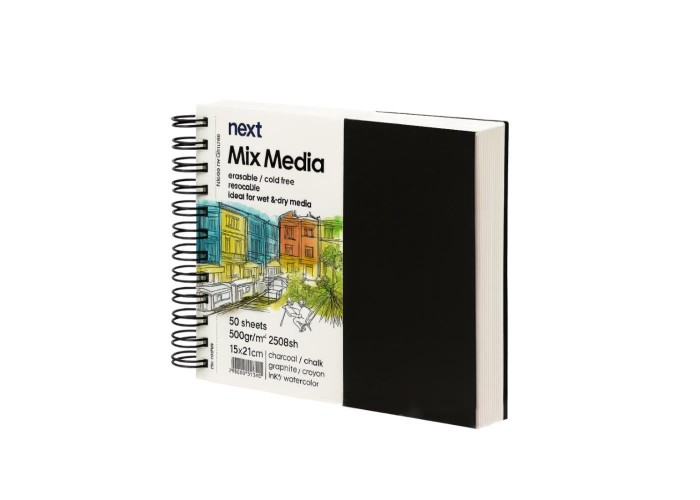 Next Sketch book Mix Media 50 φύλλα 250γρ. 15x21εκ. σκληρό καπάκι σπιράλ