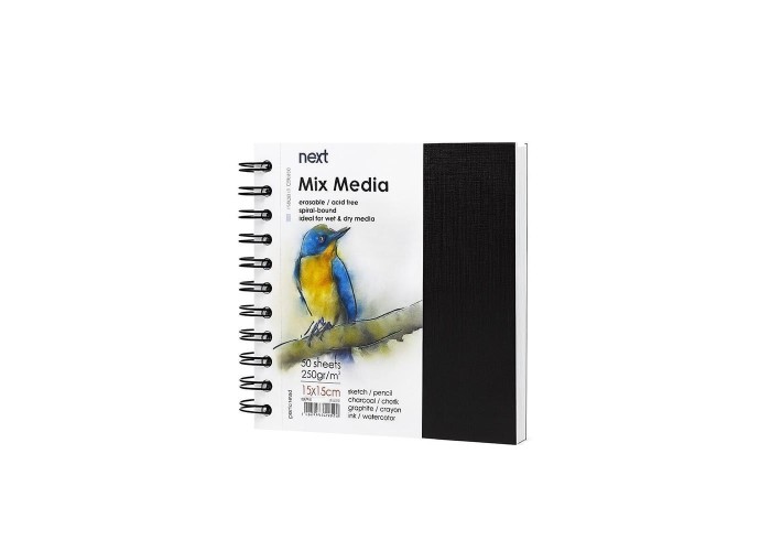 Next Sketch book Mix Media 50 φύλλα 250γρ. 15x15εκ. σκληρό καπάκι σπιράλ