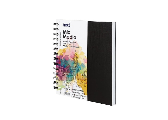 Next Sketch book Mix Media 50 φύλλα 250γρ. 20x20εκ. σκληρό καπάκι σπιράλ