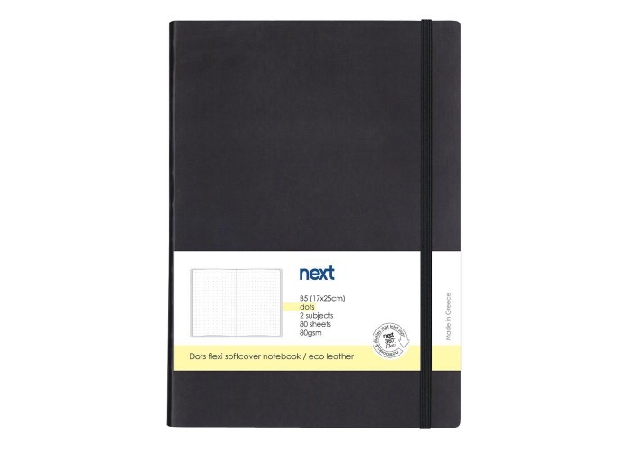 Next Premium μαύρο τετράδιο Dots flexi λάστιχο 2 θέματα 80 φύλλα 17x25εκ. Δυνατότητα εκτύπωσης