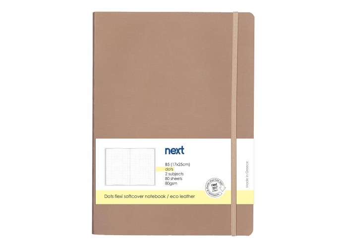 Next Premium μπεζ τετράδιο Dots flexi λάστιχο 2 θέματα 80 φύλλα 17x25εκ. Δυνατότητα εκτύπωσης