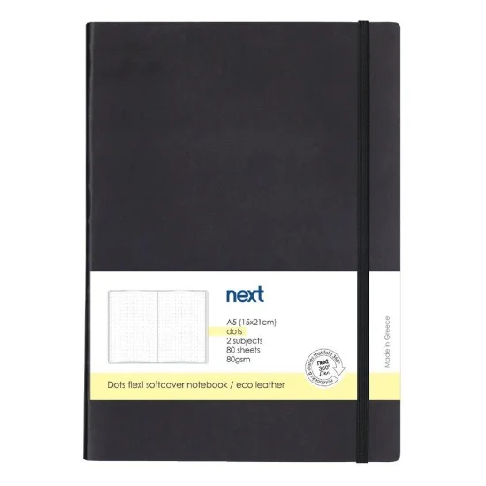 Next Premium μαύρο τετράδιο Dots flexi λάστιχο 2 θέματα 80 φύλλα 14x21εκ. Δυνατότητα εκτύπωσης