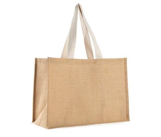 Τσάντα, Y35x49x23εκ  από γιούτα/λινάτσα  με λευκές λαβές Τσάντα, Y35x49x23εκ  από γιούτα/λινάτσα  με λευκές λαβές