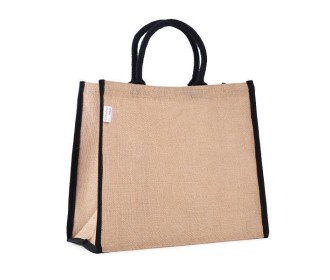 Τσάντα, Y40x35,5x20εκ από γιούτα/λινάτσα  με μαύρες επενδεδυμένες λαβές Τσάντα, Y40x35,5x20εκ από γιούτα/λινάτσα  με μαύρες επενδεδυμένες λαβές